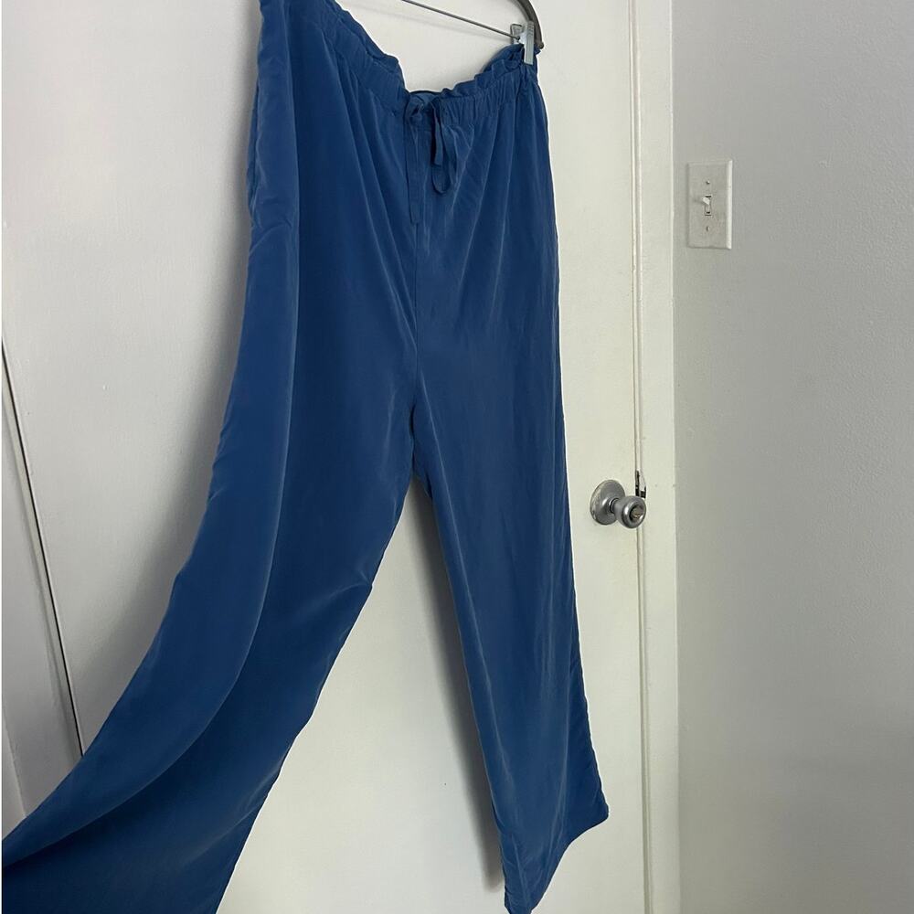 Wide Leg Drawstring Pants in Deep Blue Silk